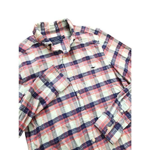 Vineyard vines Linen blend Classic fit button up shirt plaid mens SMALL - Picture 1 of 8